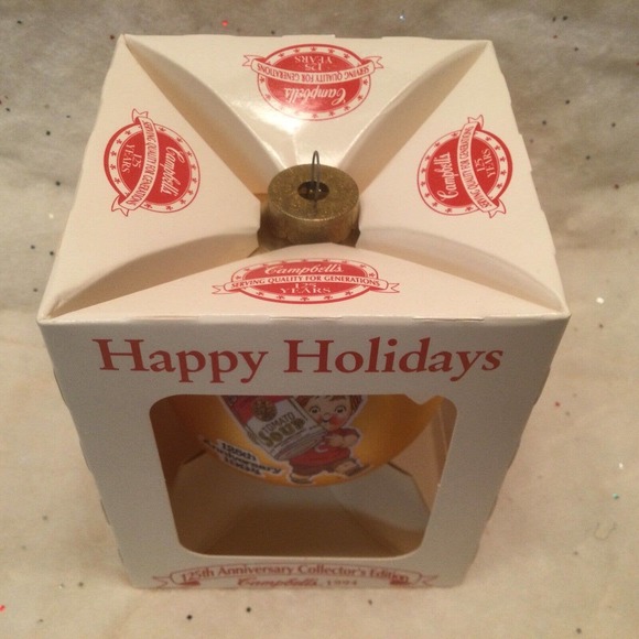 Campbell's Soup Kids 125th Anniversary 1994 Glass Ball Christmas Ornament Gold - Picture 6 of 6
